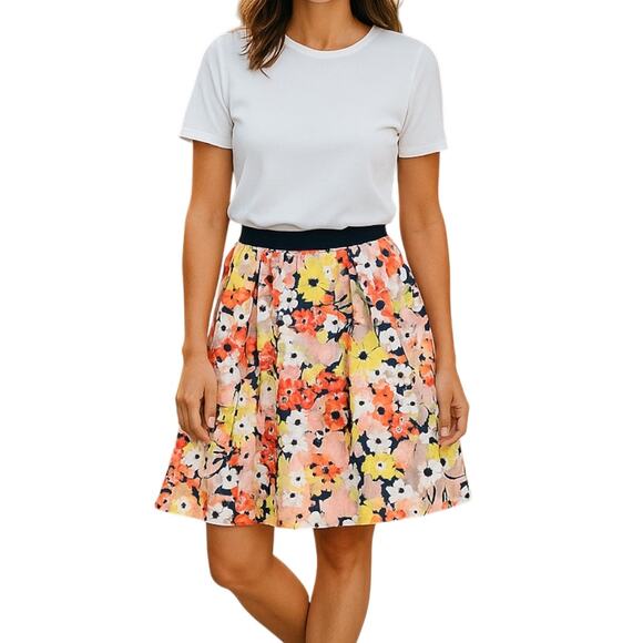 1901 Nordstrom Floral‎ Pleated Midi Skirt Womens 4 Cottage Preppy Office Summer - Picture 1 of 12